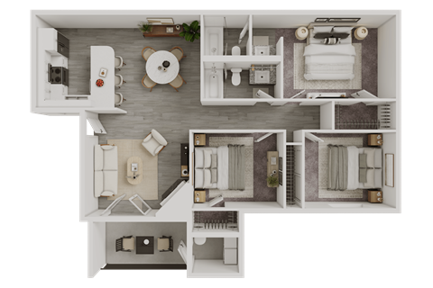 Floor plan for 3 beds, 2 baths, 1081 sqft